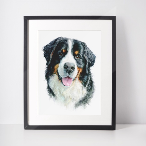Watercolor Bernese Mountain Dog Portrait Print – Unframed Wall Art Poster - Picture 3 of 6